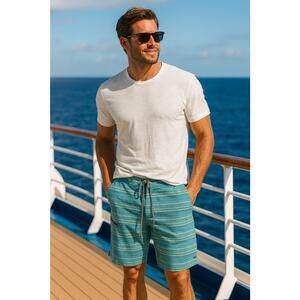 Toad & Co Men’s Teal Blue Stripe Swim Board Shorts Size 31